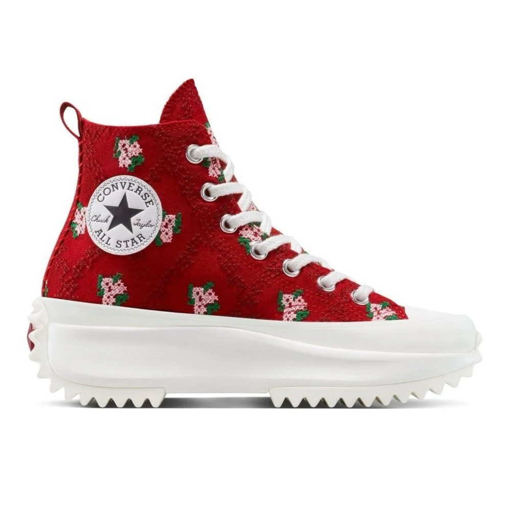 Converse Run Star Hike High Platform Floral Flowers Roses Red White size 8.5 NEW - Picture 2 of 3